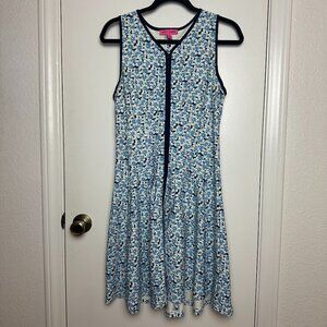 Betsey Johnson Blue Floral Zip Up Stretchy Dress 6